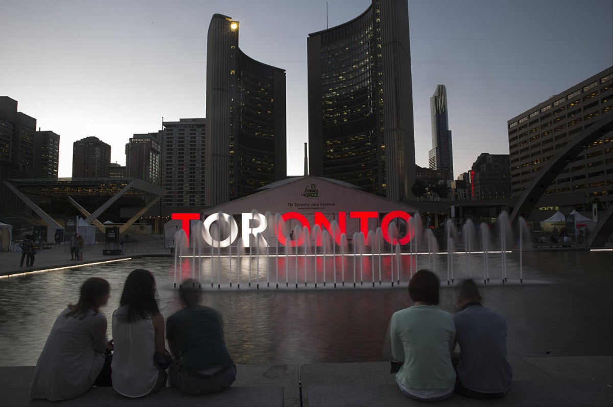 Young couple enjoying Canada Day celebrations in Toronto